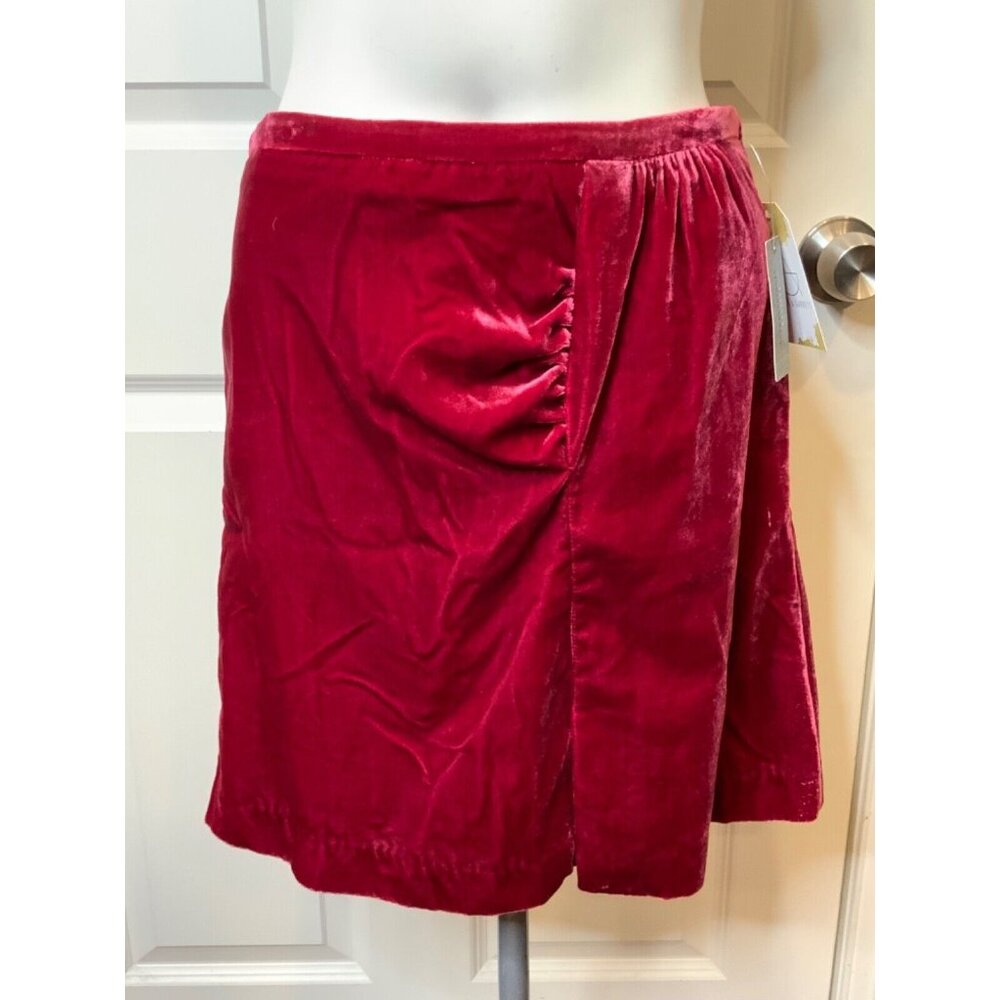 by Anthropologie Raspberry Pink Velvet Gathered A-Line Skirt, Size 4P, NWT!